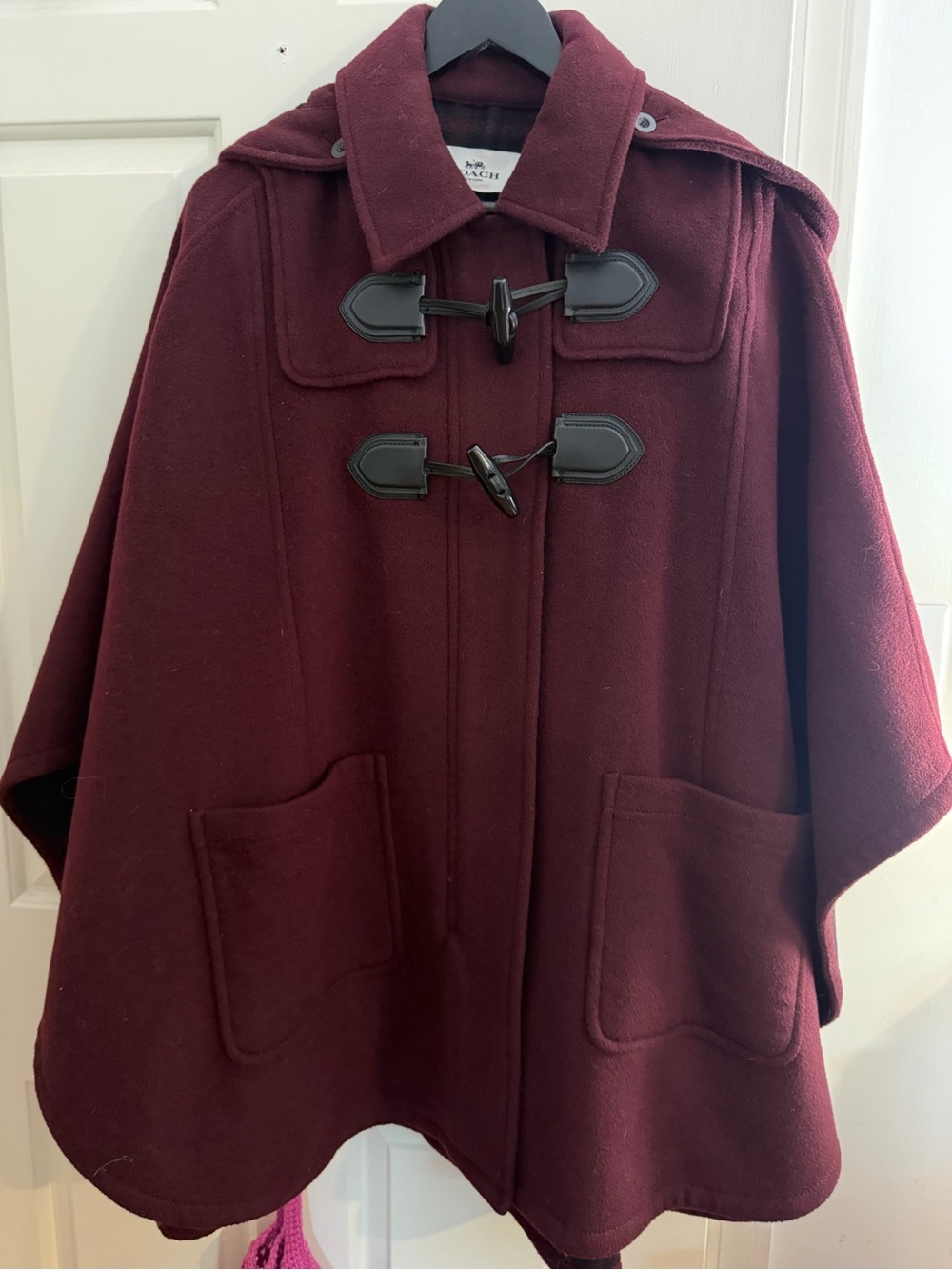 Coach Burgundy Wool Toggle Cape